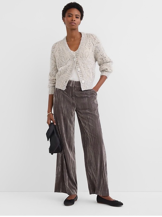 LOFT Pants - LOFT Taupe Wide-Leg Crushed Velvet Pants